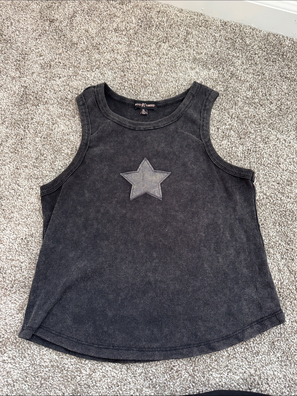 Almost Famous Washed Black Ribbed Star Tank